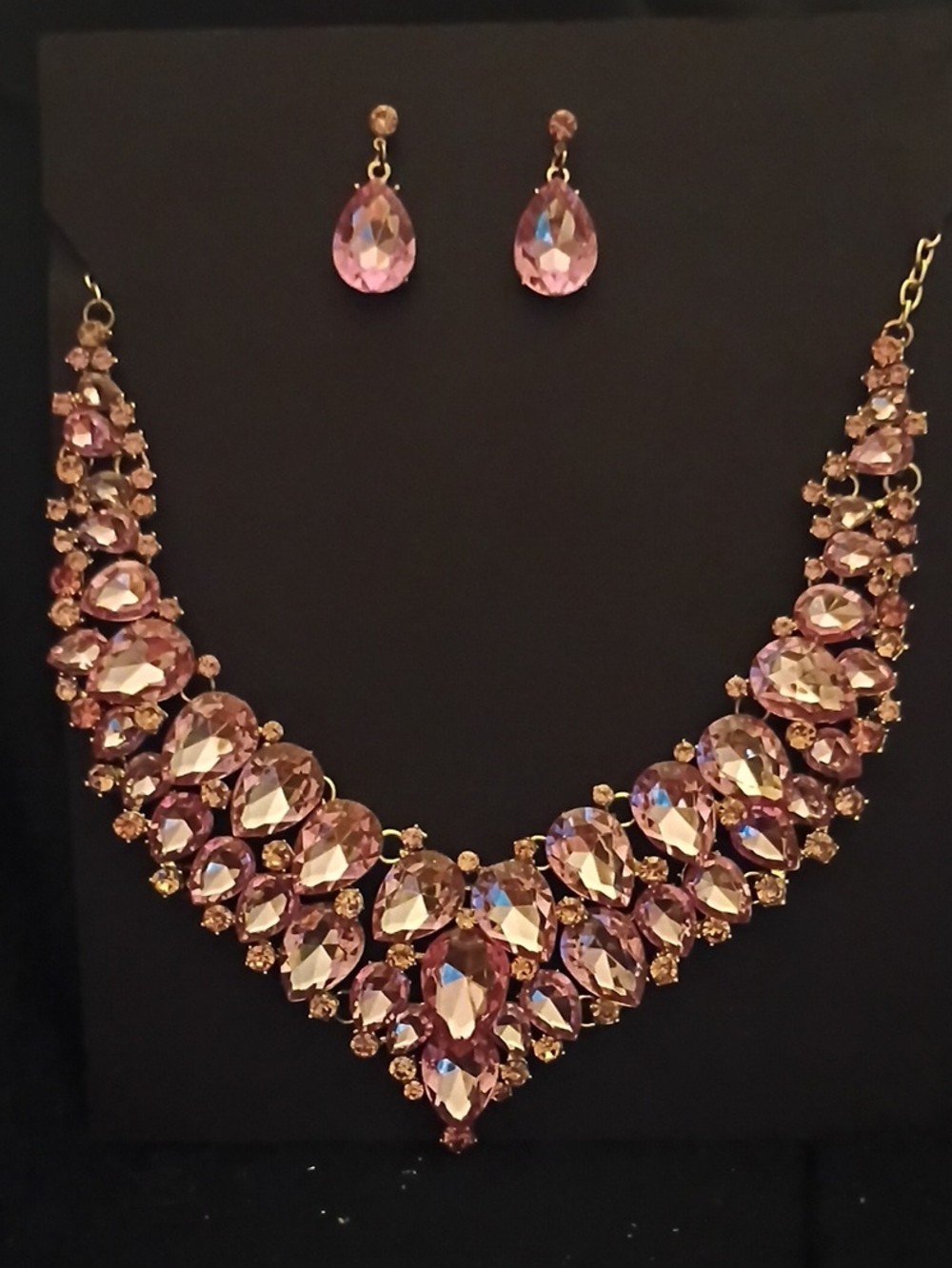 Elegant Pink Crystal Statement Necklace & Earring Set